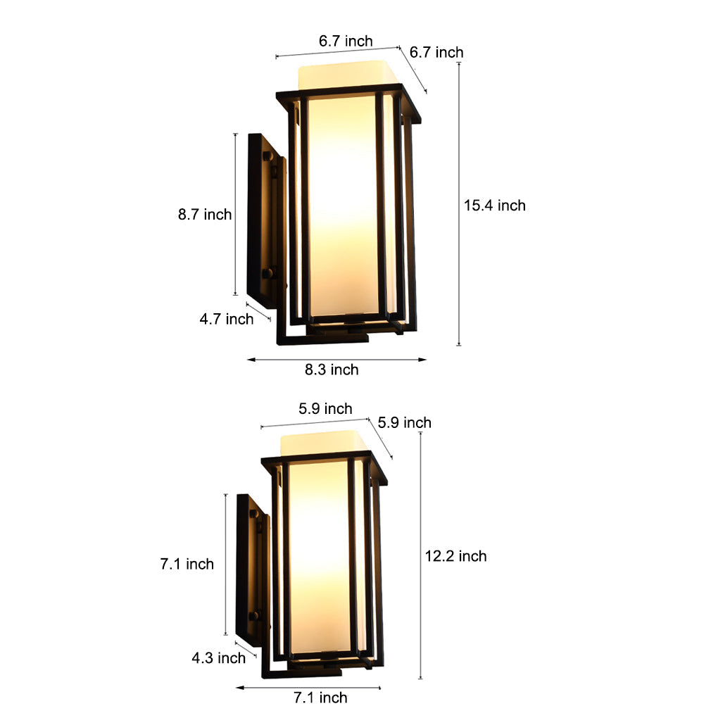 Modern Square Black Outdoor Wall Lantern Iron Milky Glass E27 2 Sizes