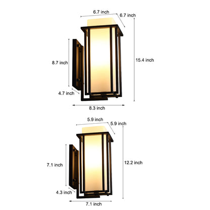 Modern Square Black Outdoor Wall Lantern Iron Milky Glass E27 2 Sizes