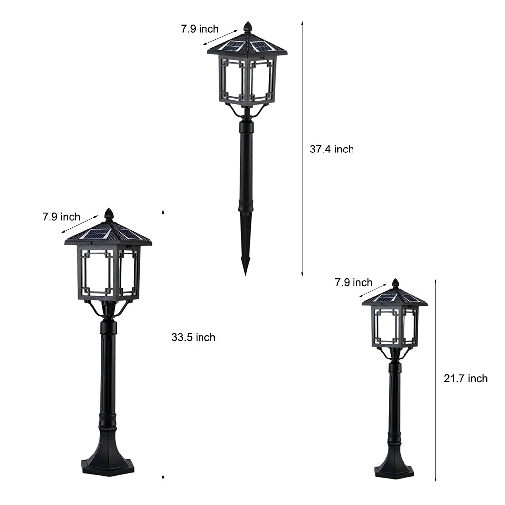 Ancient House Style Solar Outdoor Post Light Black Aluminum 3 Step Dimming Remote 3 Heights IP54