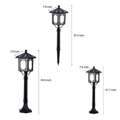 Ancient House Style Solar Outdoor Post Light Black Aluminum 3 Step Dimming Remote 3 Heights IP54