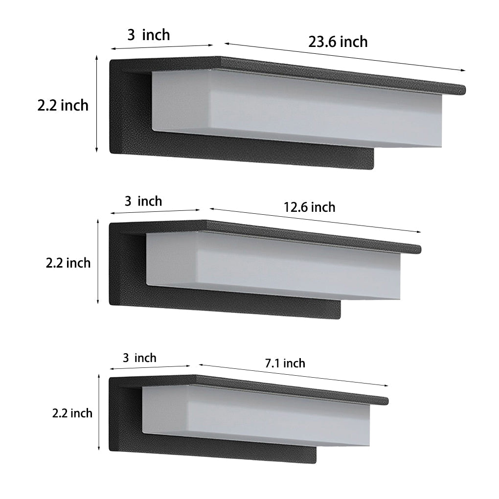 Modern Aluminum PC Outdoor Wall Sconce Black Solar or Hardwired IP54 CRI80 22000mAh 3 Widths Balcony Garden