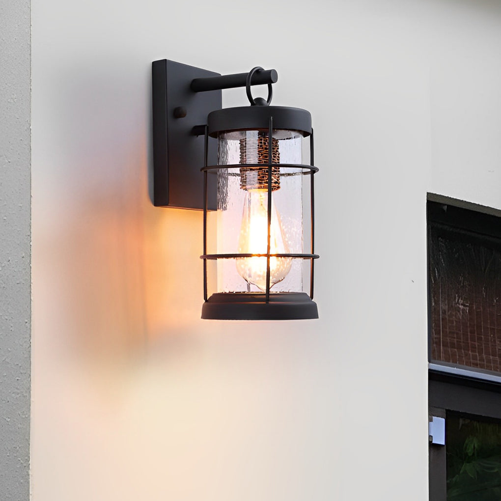 Rustic Outdoor Wall Lantern Iron Bubbles Glass E27 Black Waterproof Industrial Retro Porch 12 Inch