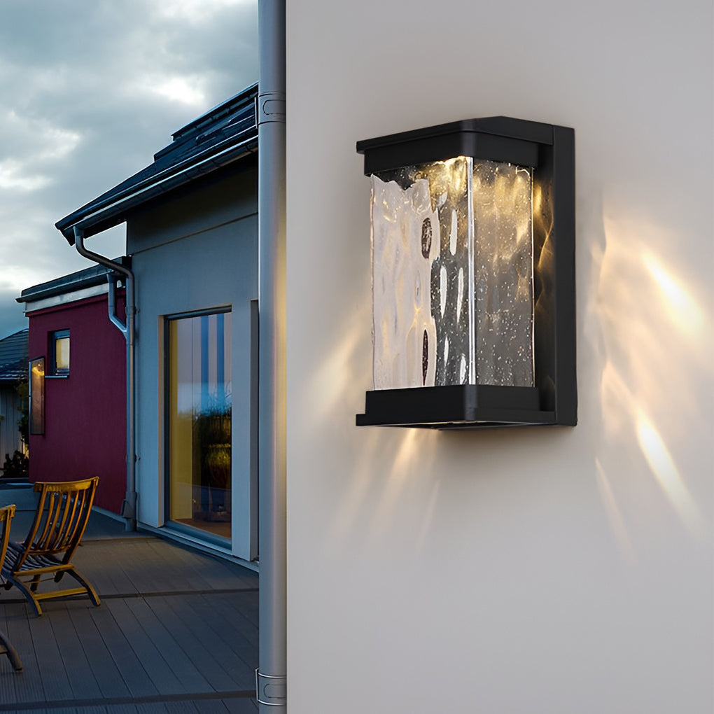 Modern Black Outdoor Wall Sconce Stone Texture Glass LED 18W IP65 95-265V