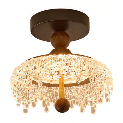 Water Drop Semi-Flush Mount Walnut Finish Vintage French Style LED