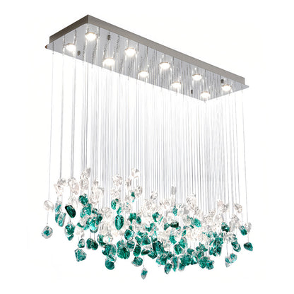 Beaded Glass Chandelier Stainless Steel Silver Hand-Blown Green Transparent French Style Island LED Tri-Color