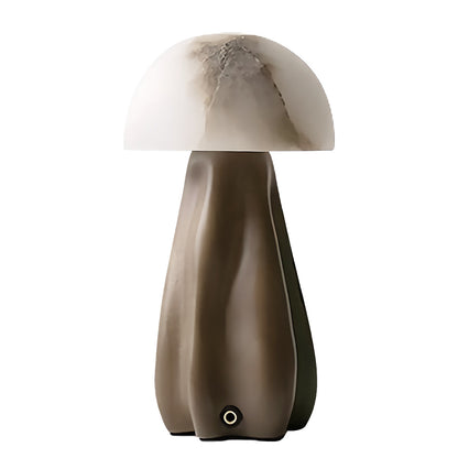 Modern LED Table Lamp Rechargeable Resin Mushroom Glass Shade Bedside Tri-Color Touch Coffee Black 7.48 Inch