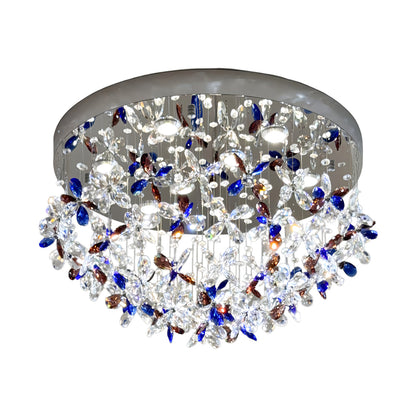 French Silver Crystal Ceiling Light Round Romantic Two Sizes LED