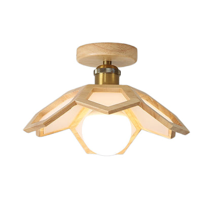 Lotus Oak Semi-Flush Mount Wood Walnut Nordic LED E27 4 Variants