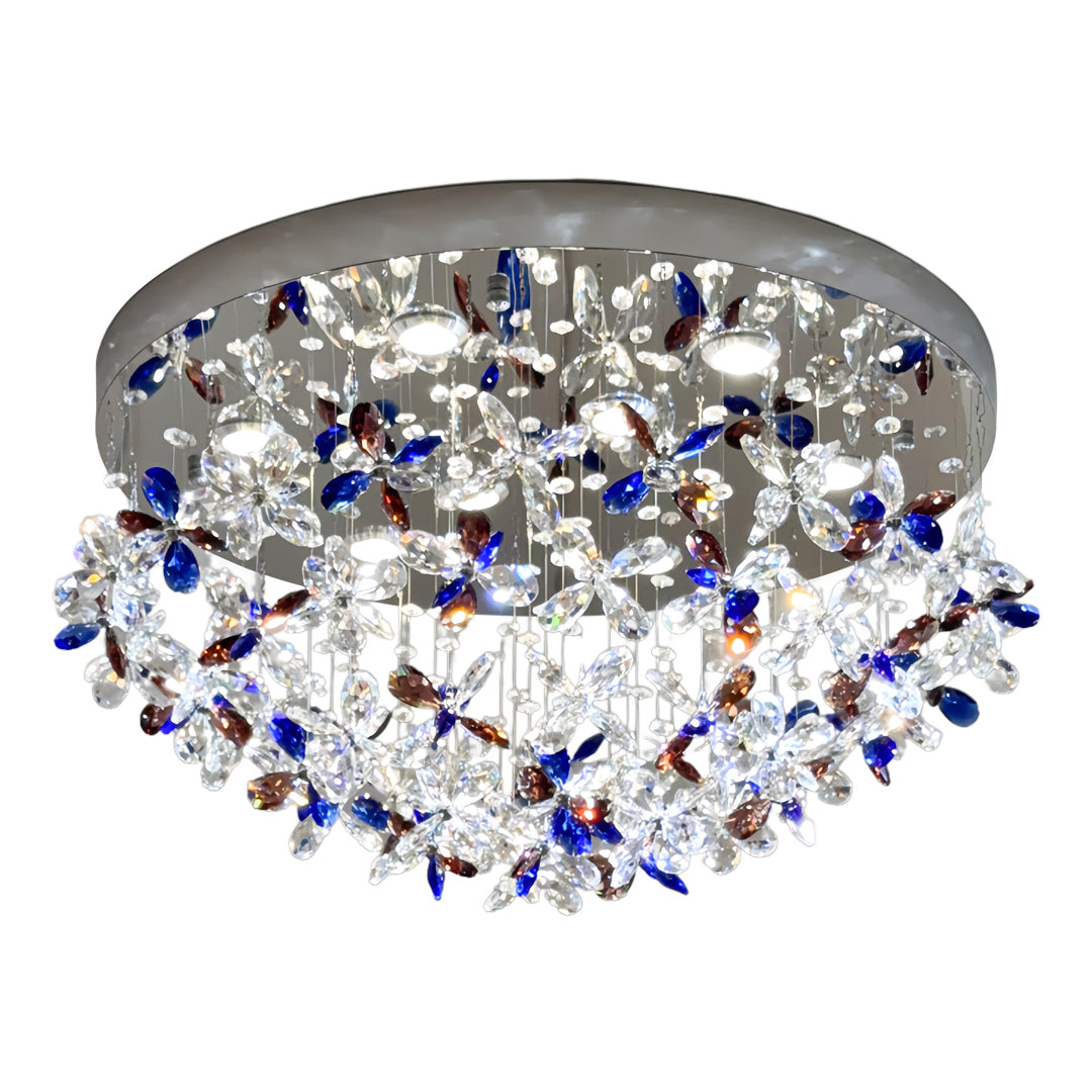 French Silver Crystal Ceiling Light Round Romantic Two Sizes LED
