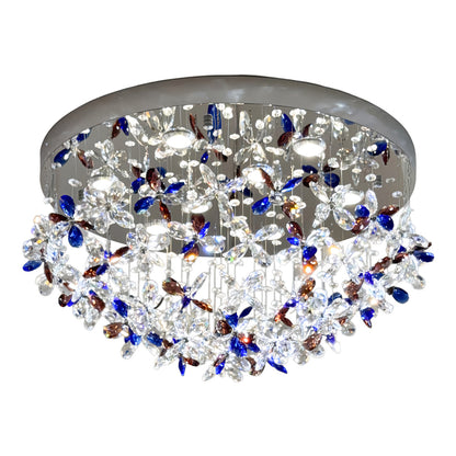 French Silver Crystal Ceiling Light Round Romantic Two Sizes LED