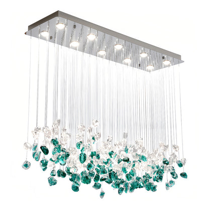 Beaded Glass Chandelier Stainless Steel Silver Hand-Blown Green Transparent French Style Island LED Tri-Color