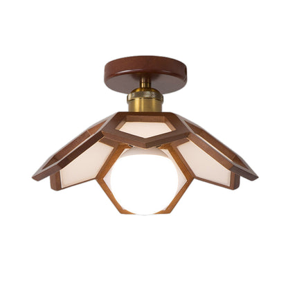 Lotus Oak Semi-Flush Mount Wood Walnut Nordic LED E27 4 Variants