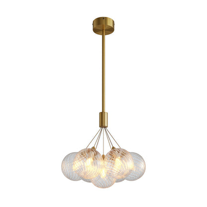 Solid Copper Bubble Chandelier with Staggered Glass Cluster Composition
