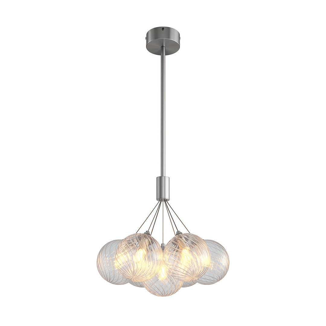 Solid Copper Bubble Chandelier with Staggered Glass Cluster Composition