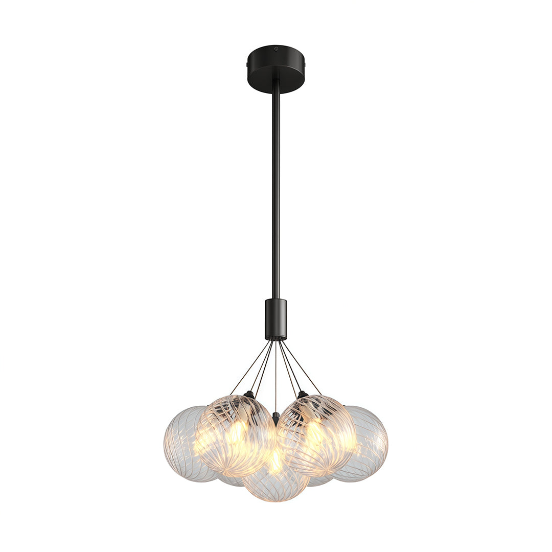 Solid Copper Bubble Chandelier with Staggered Glass Cluster Composition