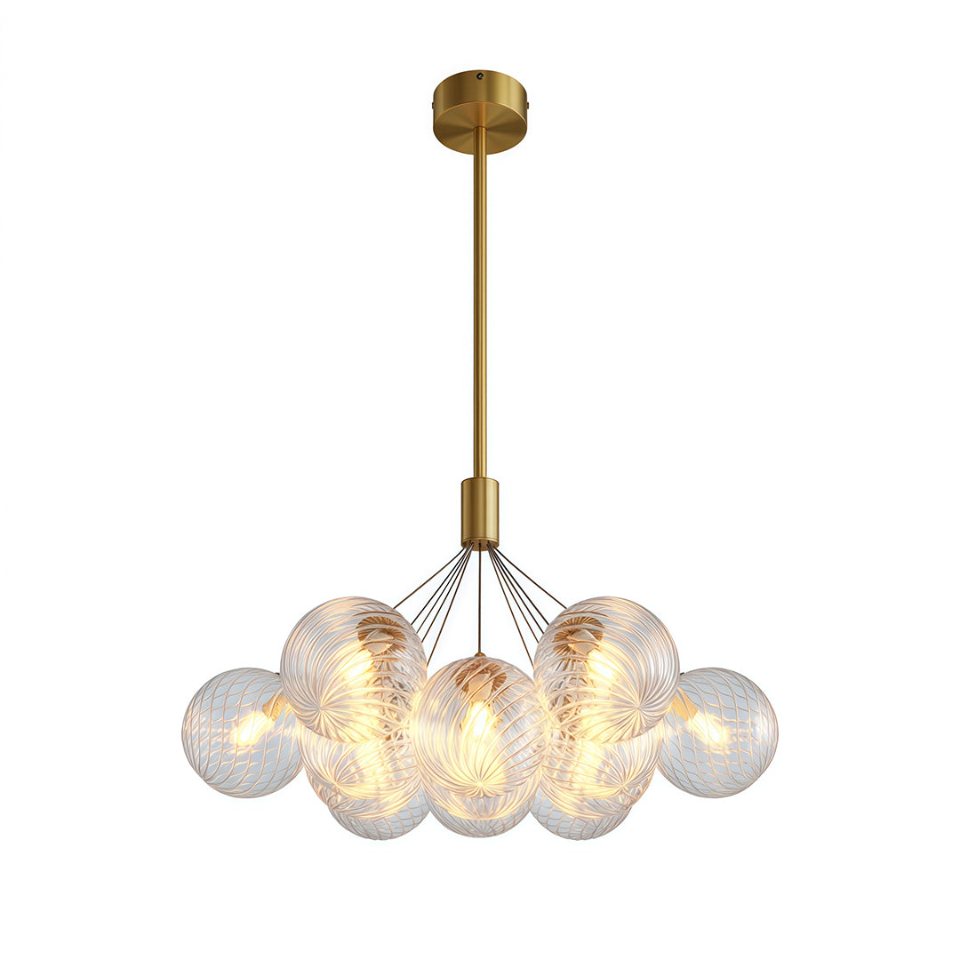 Solid Copper Bubble Chandelier with Staggered Glass Cluster Composition