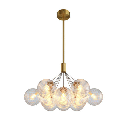 Solid Copper Bubble Chandelier with Staggered Glass Cluster Composition