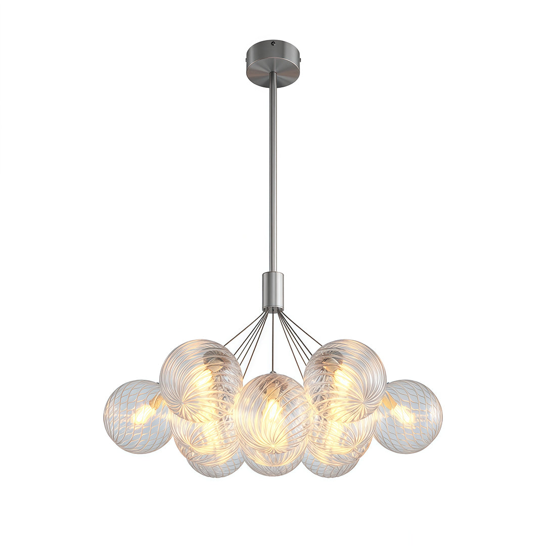 Solid Copper Bubble Chandelier with Staggered Glass Cluster Composition