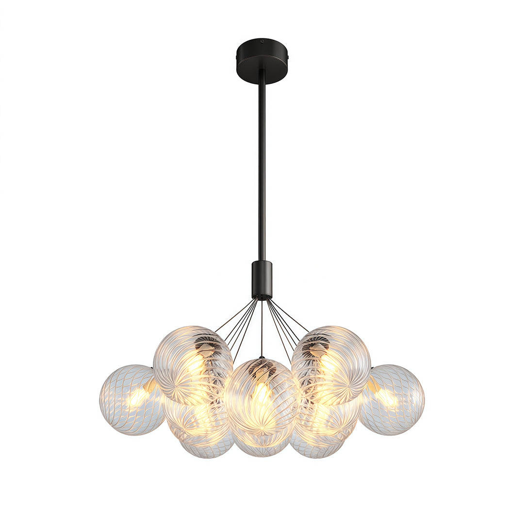 Solid Copper Bubble Chandelier with Staggered Glass Cluster Composition