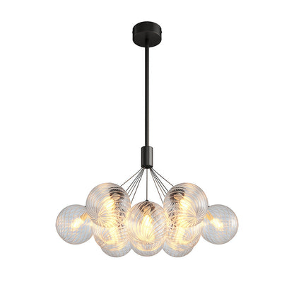 Solid Copper Bubble Chandelier with Staggered Glass Cluster Composition