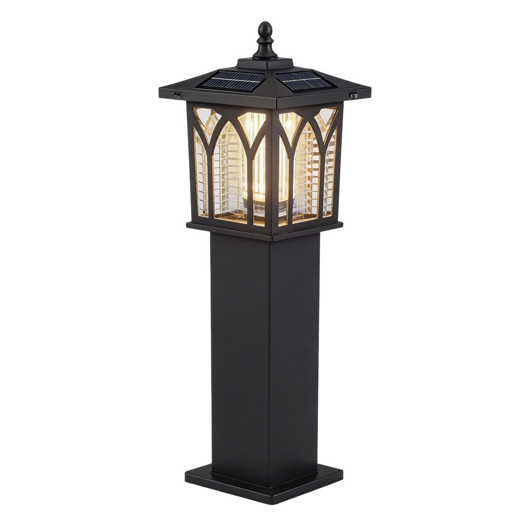 Solar Bollard Light Black Die-Cast Aluminum Dual Mode White and Purple Mosquito Attracting IP55 6W