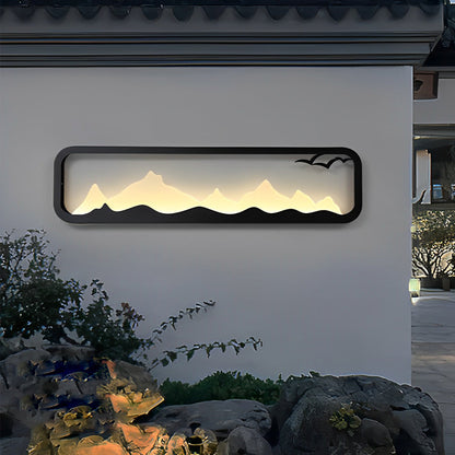 Modern LED Outdoor Wall Sconce Iron Acrylic Mountain Scenery 3000K IP65 Black 5 Sizes Industrial
