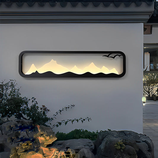 Modern LED Outdoor Wall Sconce Iron Acrylic Mountain Scenery 3000K IP65 Black 5 Sizes Industrial
