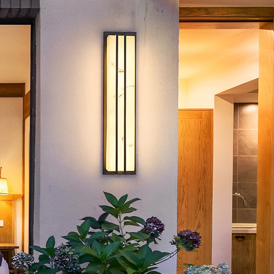 Modern LED Outdoor Wall Sconce Stainless Steel Resin Marble Shade IP54 28W 3CCT Black 27 Inch