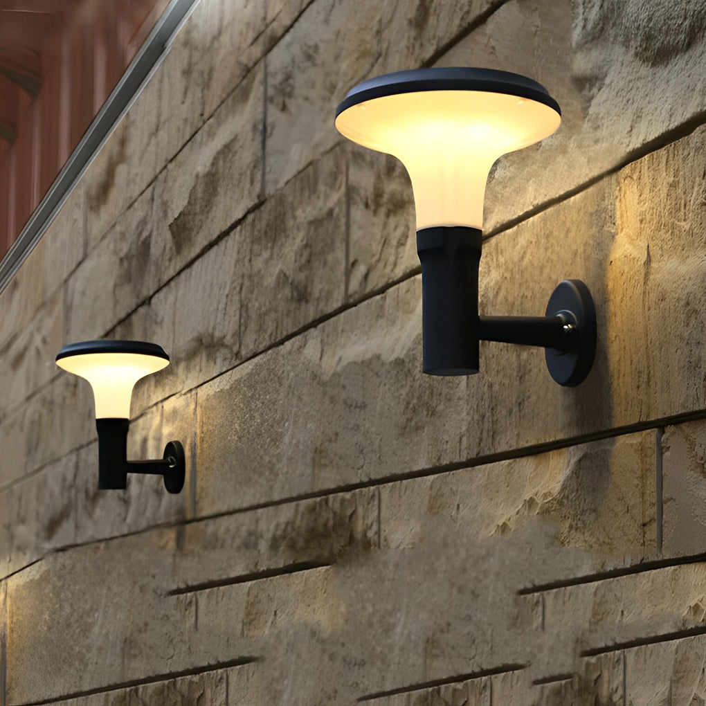 Modern Solar LED Outdoor Wall Sconce Round Flower Aluminum PC Shade IP65 2CCT Black Park Villa Garden