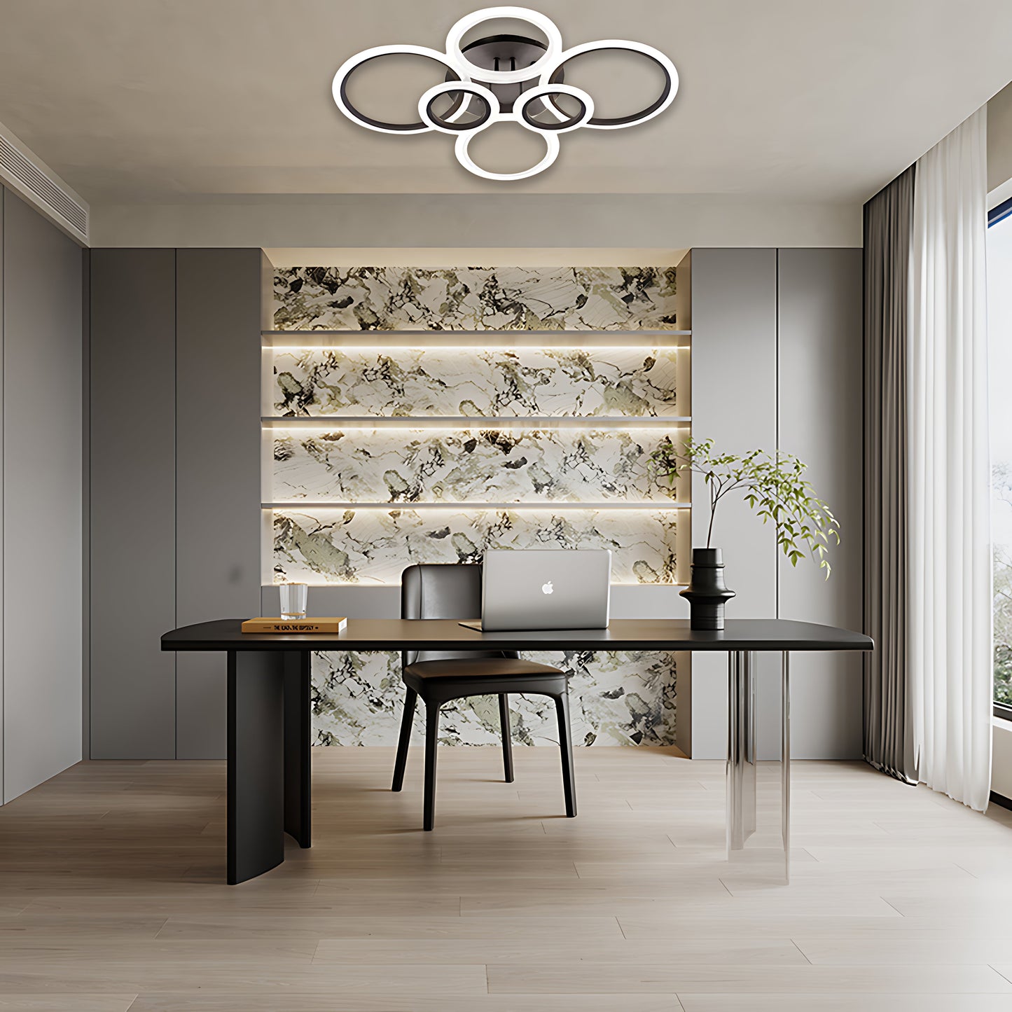 Multi-Circle Cluster Double-Tier Semi-Flush Mount Ceiling Light — Modern Aluminum Acrylic LED 4 6 8 Light