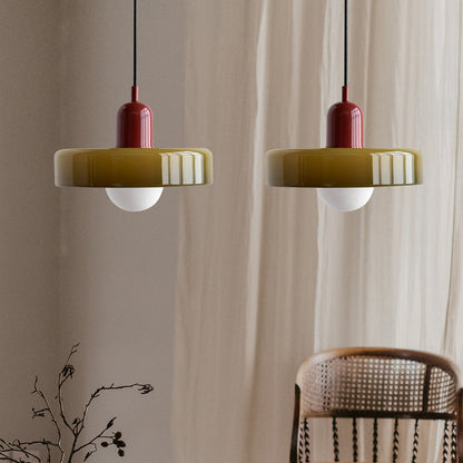 Nordic Bauhaus Glass Pendant Light – Sculpted Color Disc Ceiling Fixture