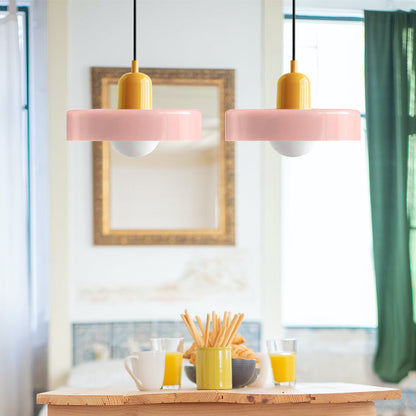 Nordic Bauhaus Glass Pendant Light – Sculpted Color Disc Ceiling Fixture