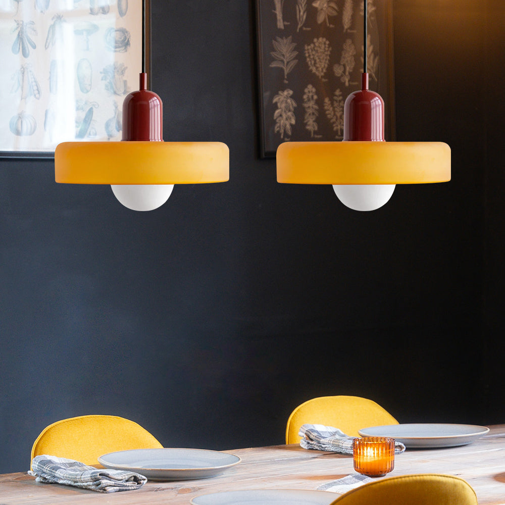 Nordic Bauhaus Glass Pendant Light – Sculpted Color Disc Ceiling Fixture