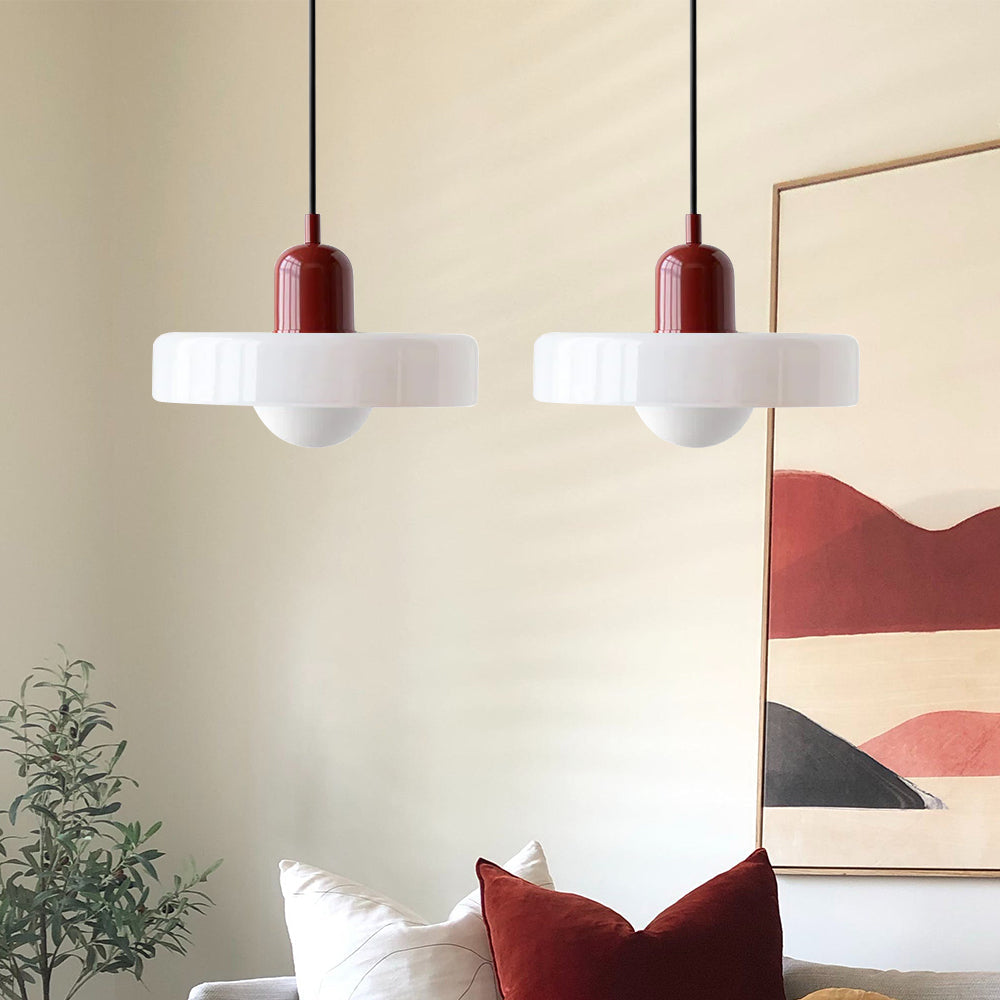 Nordic Bauhaus Glass Pendant Light – Sculpted Color Disc Ceiling Fixture