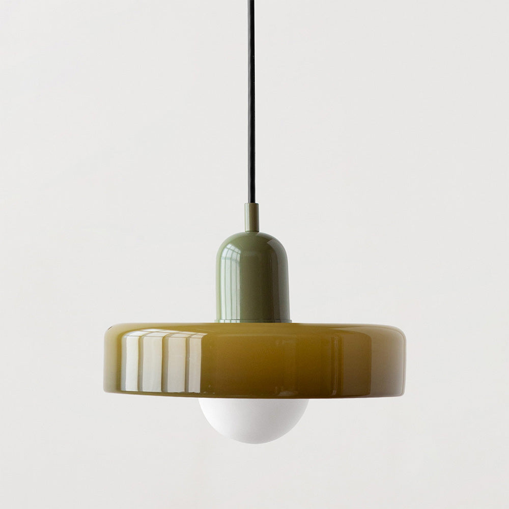 Nordic Bauhaus Glass Pendant Light – Sculpted Color Disc Ceiling Fixture