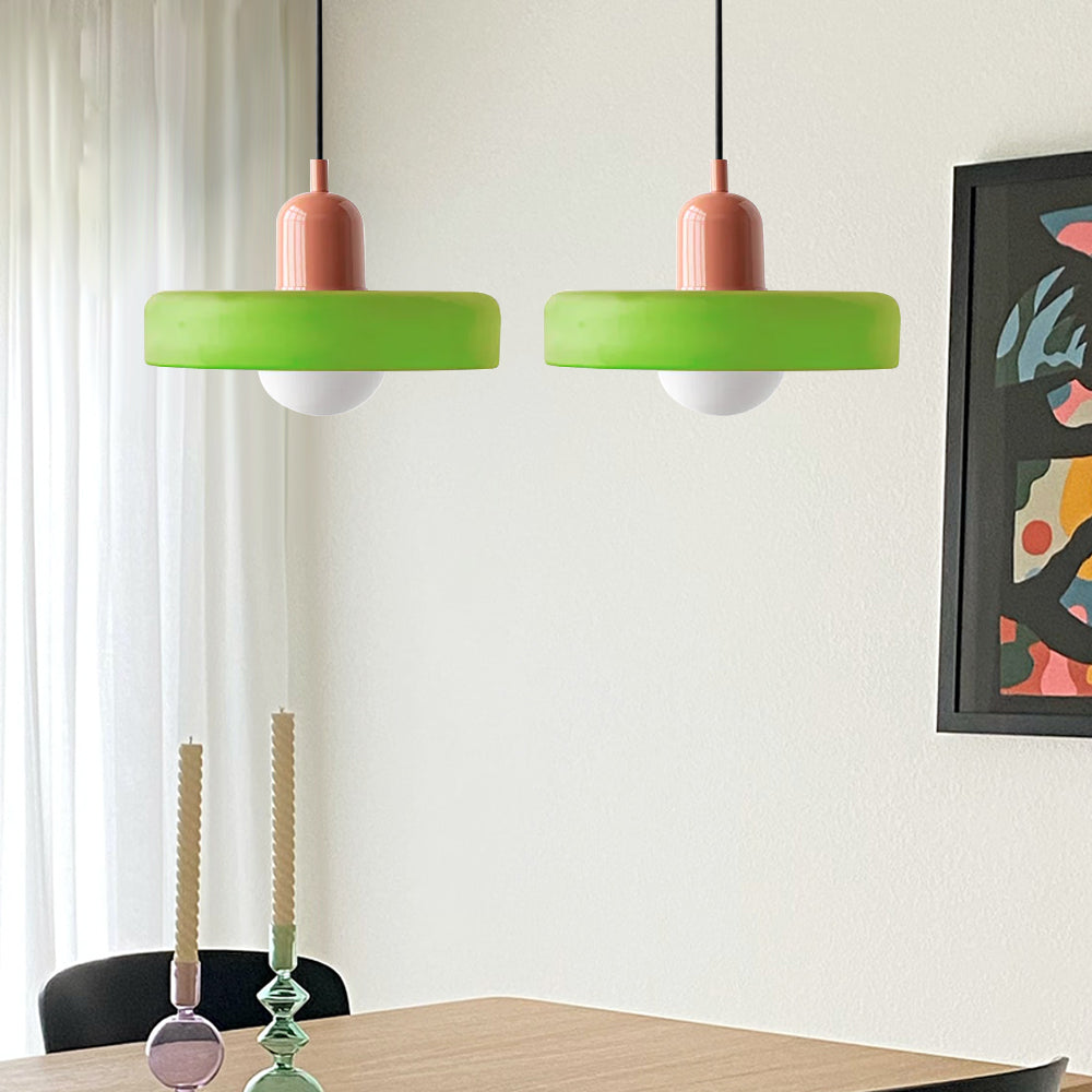 Nordic Bauhaus Glass Pendant Light – Sculpted Color Disc Ceiling Fixture