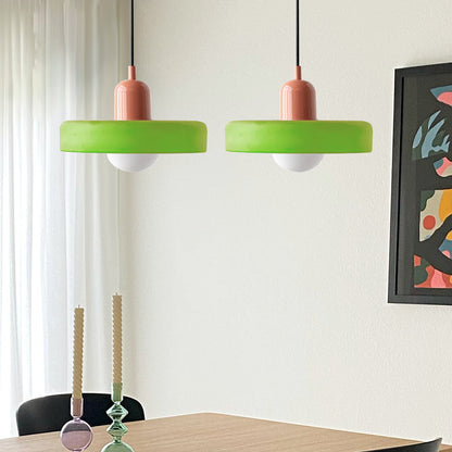 Nordic Bauhaus Glass Pendant Light – Sculpted Color Disc Ceiling Fixture