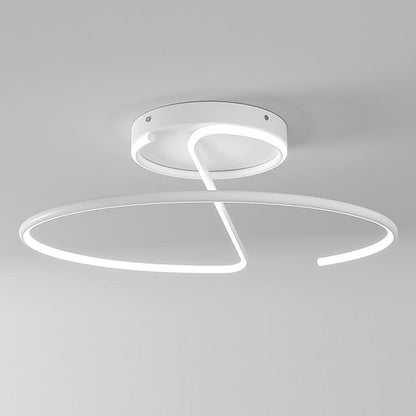 Wire-Inspired Circular LED Semi-Flush Mount Ceiling Light Modern Aluminum Acrylic White Black Dimmable 16 Inch