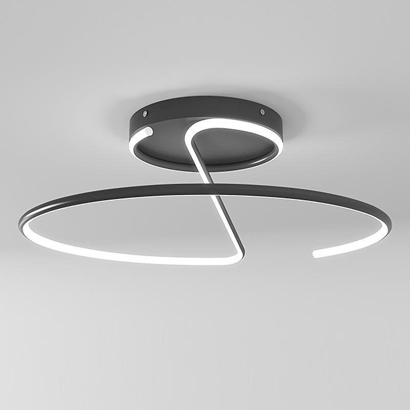 Wire-Inspired Circular LED Semi-Flush Mount Ceiling Light Modern Aluminum Acrylic White Black Dimmable 16 Inch