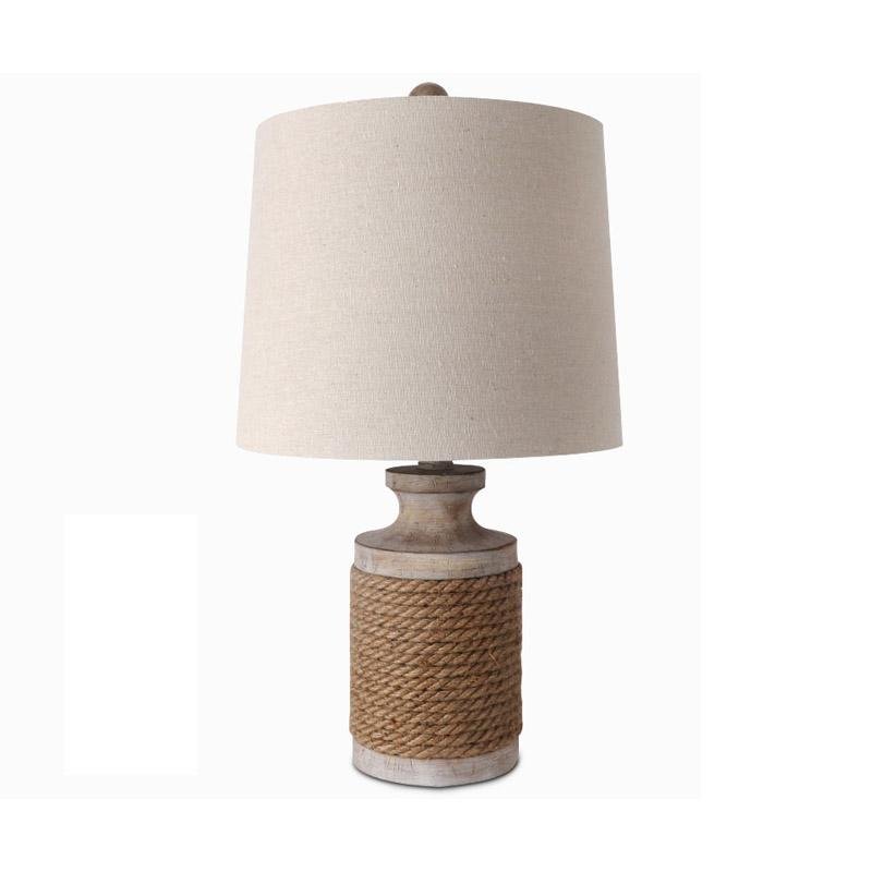 Modern Table Lamp Rustic Rope Stone Base Oatmeal Fabric Drum Shade E26 E27 LED Coastal Farmhouse Bedside Living Room 20 Inch