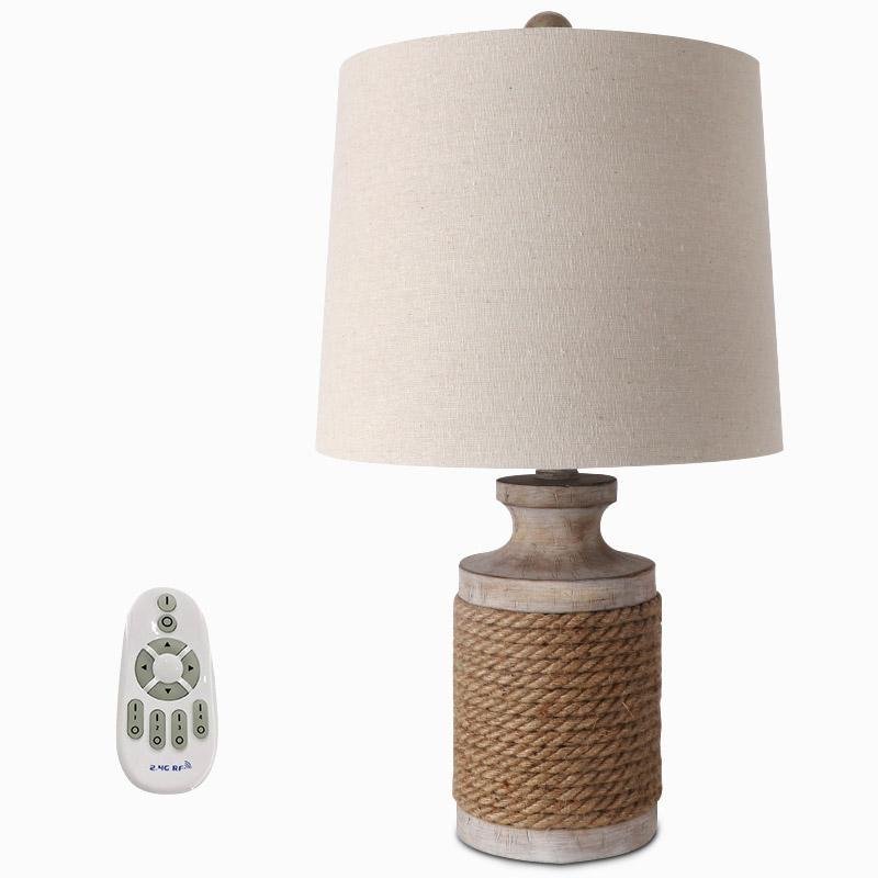 Modern Table Lamp Rustic Rope Stone Base Oatmeal Fabric Drum Shade E26 E27 LED Coastal Farmhouse Bedside Living Room 20 Inch