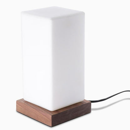 Nordic Cube Wood Frosted Glass Table Lamp Touch Remote Three Colour Temps G9 USB