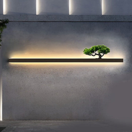 Modern LED Outdoor Wall Sconce Decorative Bonsai Landscape Dimmable 3 Color Temperatures Black 4 Sizes