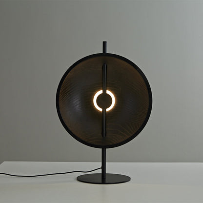Ash Wood Round Disc Table Lamp Modern Minimalist LED Warm White Black or Natural 20.47 Inch