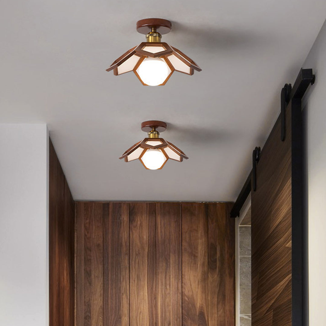 Lotus Oak Semi-Flush Mount Wood Walnut Nordic LED E27 4 Variants