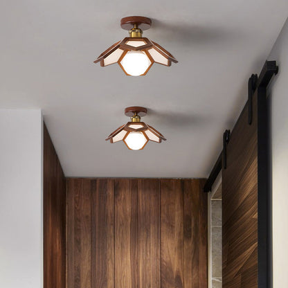 Lotus Oak Semi-Flush Mount Wood Walnut Nordic LED E27 4 Variants