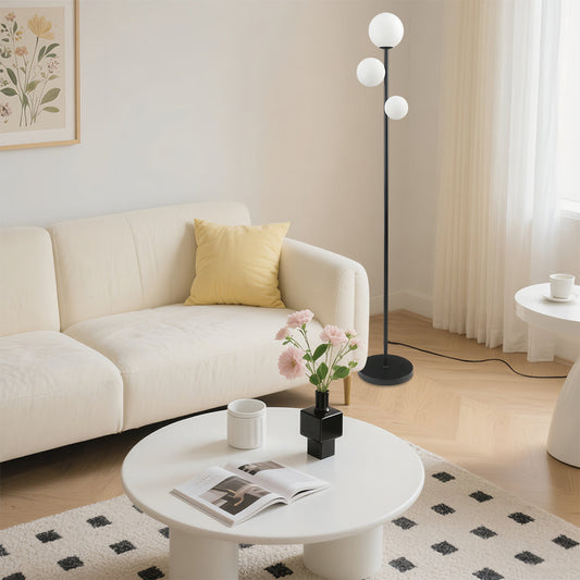 Modern Floor Lamp 3 Globe Lights G9 Wrought Iron Foot Switch 3 Color Temperature Plastic or Glass Ball Shade Gold Black White 63 Inch