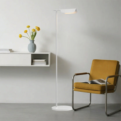 Compact Nordic LED Reading Floor Lamp 180° Rotating Head 350° Swivel Electroplated Iron Acrylic Shade 3000K Black White 43''