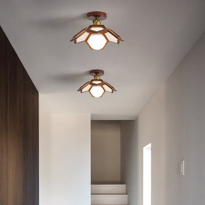 Lotus Oak Semi-Flush Mount Wood Walnut Nordic LED E27 4 Variants