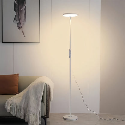 Modern Floor Lamp LED 360 Degree Adjustable Head Uplight Downlight Acrylic Disc Iron Dimmable Remote 3 Color Modes Black White 71 Inch